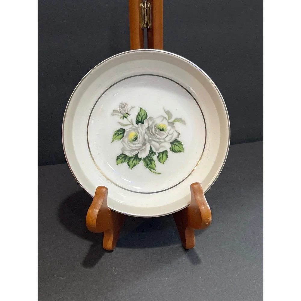 Gold Coast China First Love White Rose Small Bowl Saucer Silver Trim Japan 5.5in